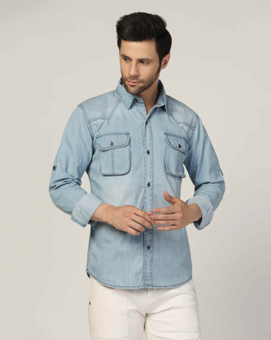 Kagad Jeans Mens Slim Fit Shirt Arctic Blue - Style Code "KGDSHT-403051