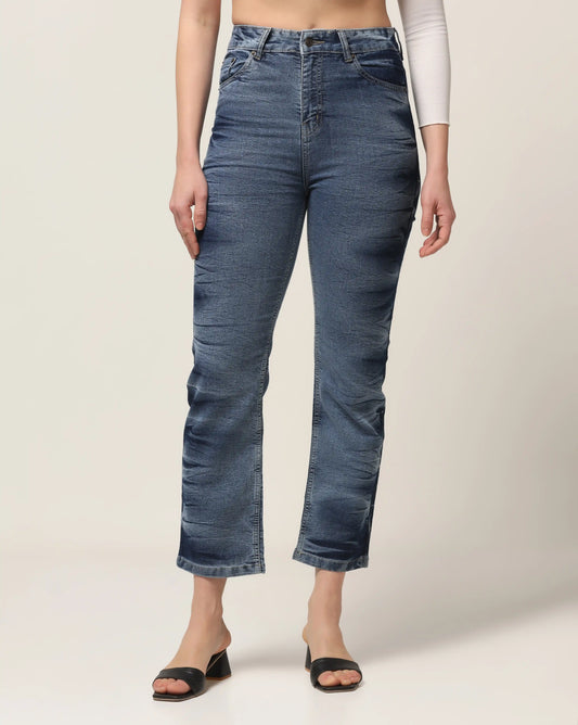Kagad Jeans Womens High Rise Regular Fit Indigo Textured Denim Jeans - Style Code "KGDJNS-404011