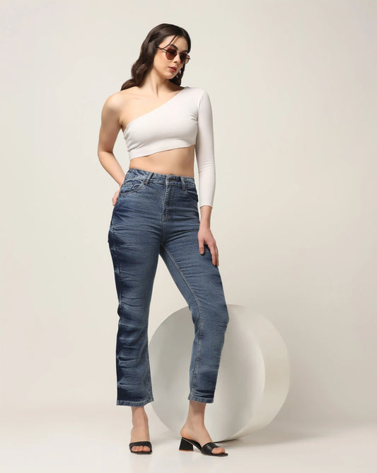Kagad Jeans Womens High Rise Regular Fit Indigo Textured Denim Jeans - Style Code "KGDJNS-404011