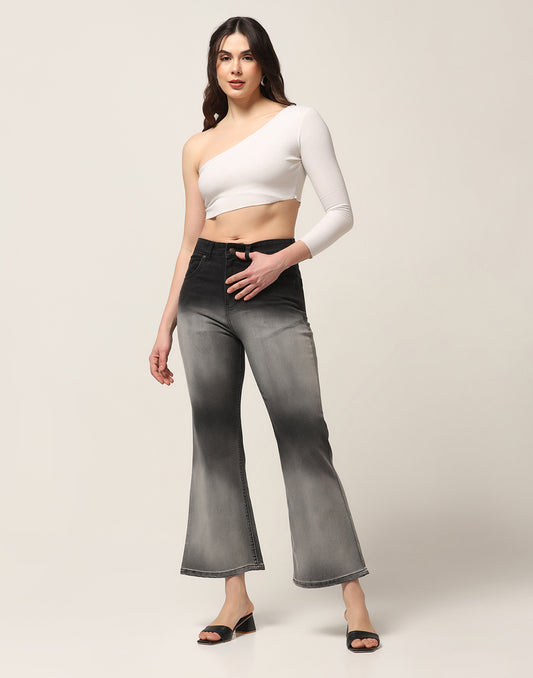 Kagad Jeans Womens High Rise Boot Cut Black Grey Ombray Dyed Denim Jeans - Style Code "KGDJNS-404016