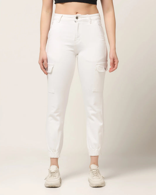 Kagad Jeans Womens High Rise Regular Fit White Denim Jeans Jogger - Style Code "KGDJGR-404005