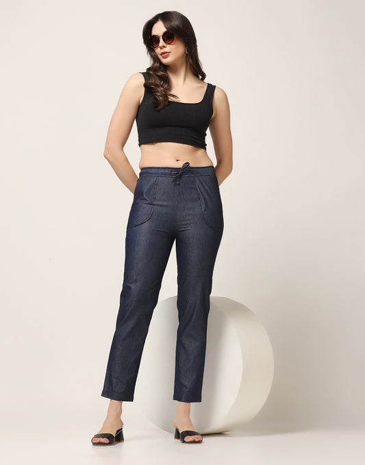 Kagad Jeans Womens Mid Rise Straight Fit Deep Navy Cotton Denim Trouser - Style Code "KGDTR-404032