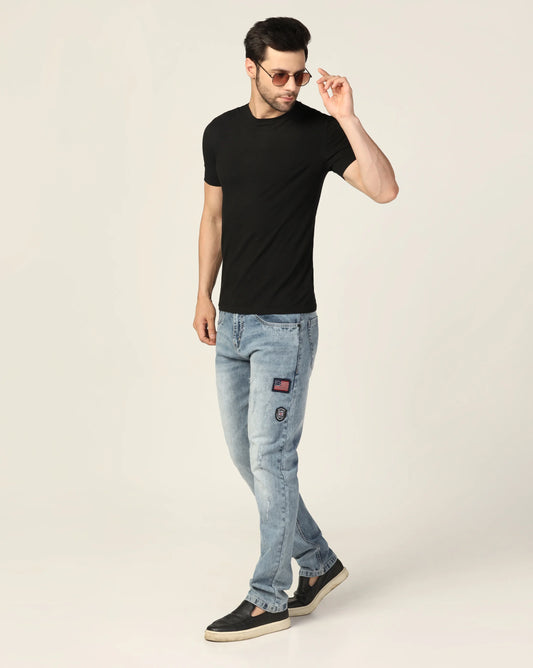 Kagad Jeans Mens Regular Fit badges Two Tone Air Blue Jeans - Style Code "KGDJN-403027