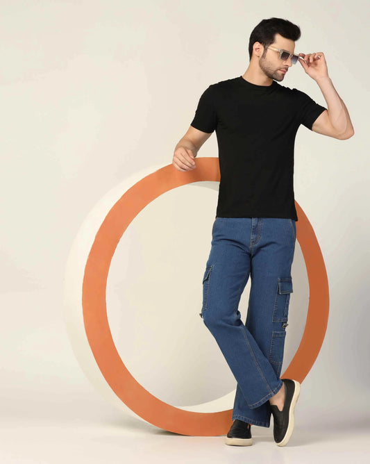 Kagad Jeans Mens Regular Fit Wintage Washed Dark Blue Cargo Jeans - Style Code "KGDCRG-403047
