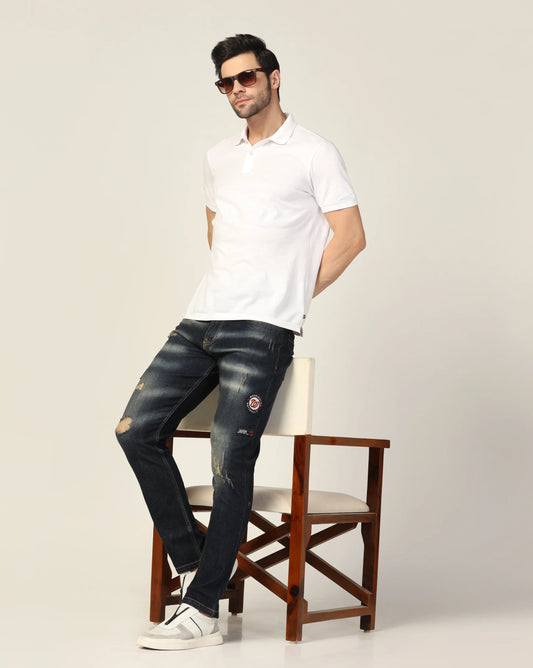 Kagad Jeans Mens Regular Fit badges Two Tone Deep Ocean Blue Rugged Jeans - Style Code "KGDJN-403030