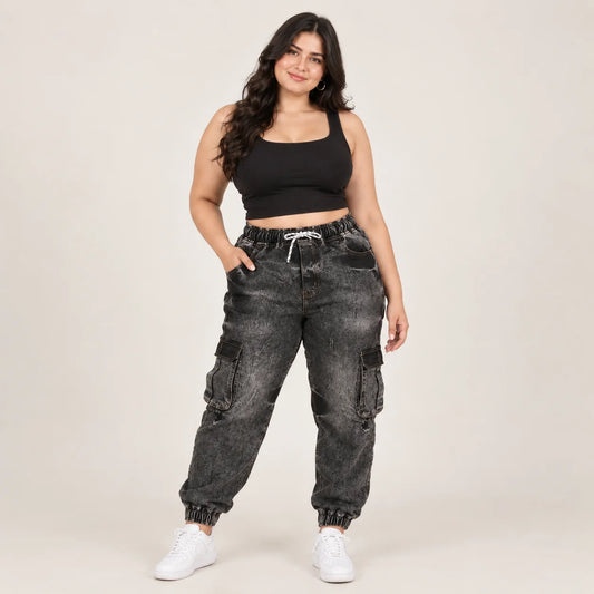 Kagad Jeans Womens Plus Size Loose Fit Charcoal Grey Color Denim Jogger - Style Code "KGDJGR-406054W