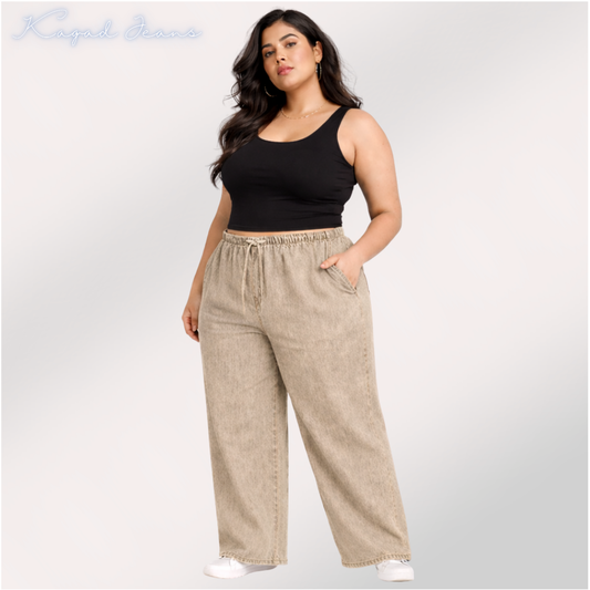 Womens elasticated waist loose straight fit Jeans KGDJNS-404036