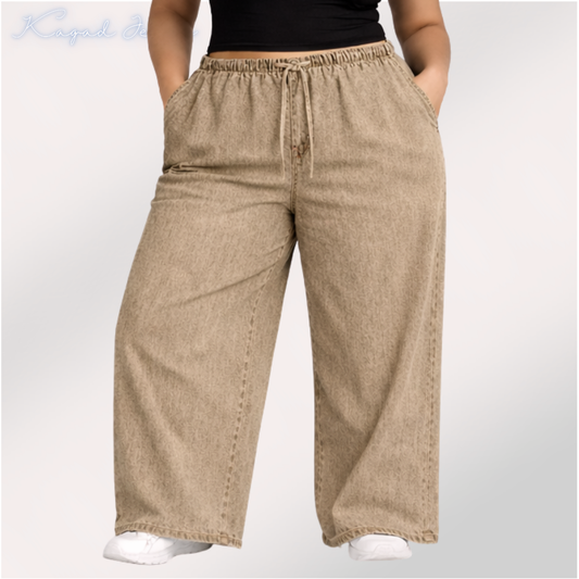 Womens elasticated waist loose straight fit Jeans KGDJNS-404036