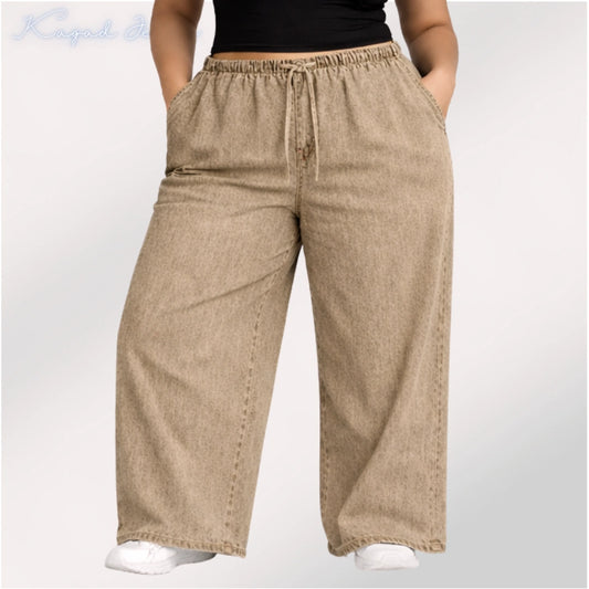 Womens elasticated waist loose straight fit Jeans KGDJNS-404036