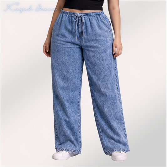 Womens elasticated waist loose straight fit Jeans KGDJNS-404037
