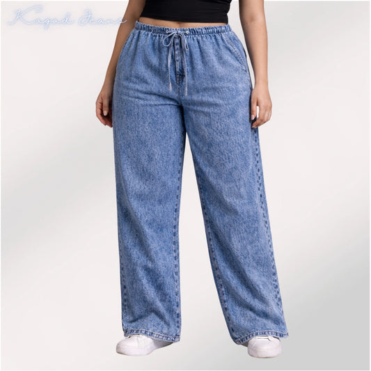 Womens elasticated waist loose straight fit Jeans KGDJNS-404037