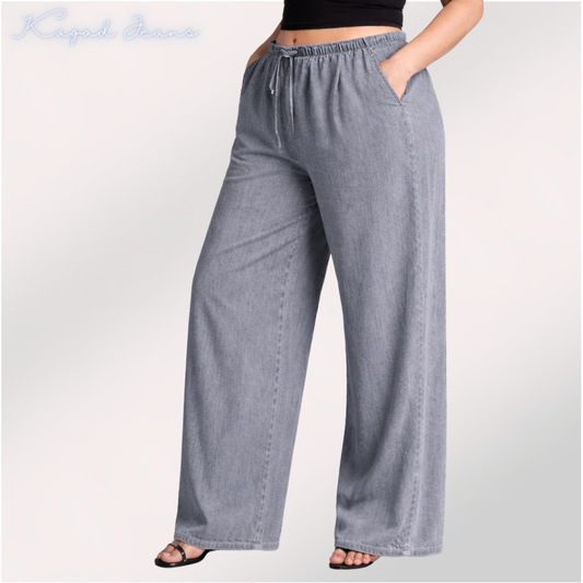 Womens elasticated waist loose straight fit Jeans KGDJNS-404039