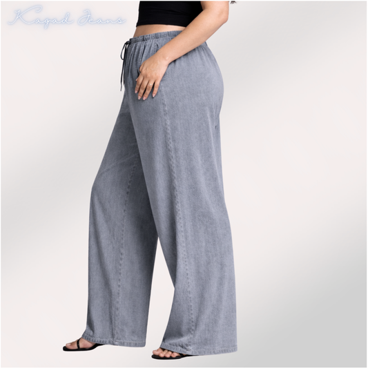 Womens elasticated waist loose straight fit Jeans KGDJNS-404039