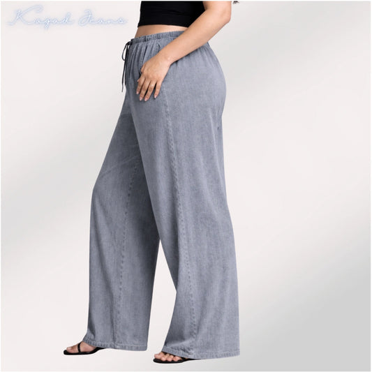 Womens elasticated waist loose straight fit Jeans KGDJNS-404039