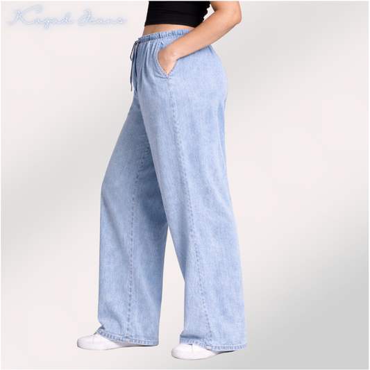 Womens elasticated waist loose straight fit Jeans KGDJNS-404040