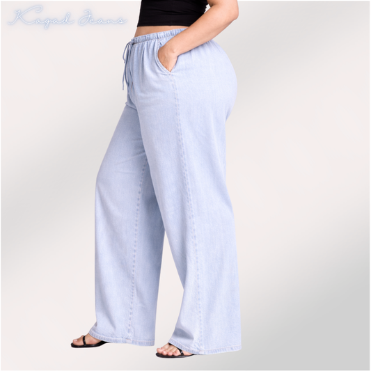 Womens elasticated waist loose straight fit Jeans KGDJNS-404041