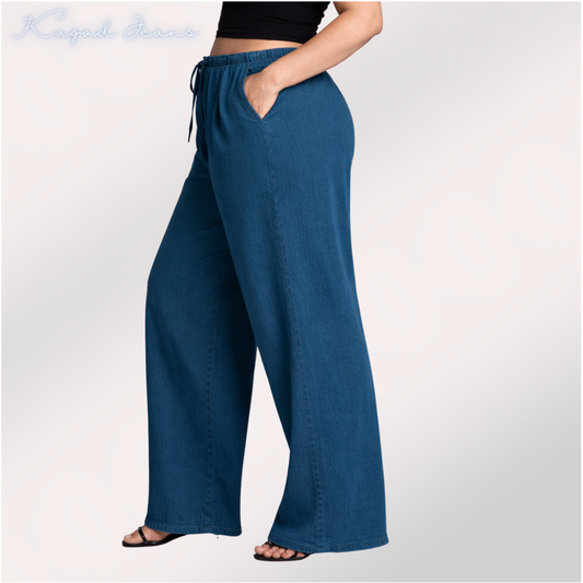 Womens elasticated waist loose straight fit Jeans KGDJNS-404042