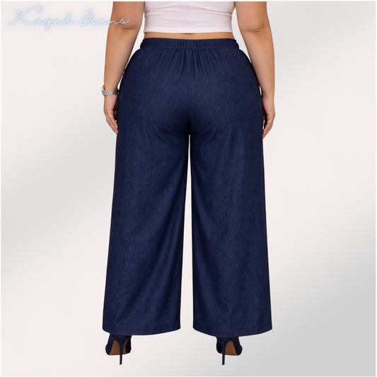 Womens high rise elasticated waist loose straight fit Jeans KGDJNS-404047