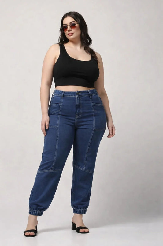 Kagad Jeans Womens High Rise Regular Fit Cut And Sew Mid Blue Denim Jeans - Style Code "KGDJNS-404013