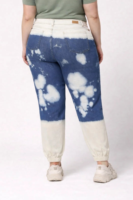 Kagad Jeans Womens High Rise Regular Fit Off White Indigo Blue Ombray Dyed Denim Jogger - Style Code "KGDJGR-404004