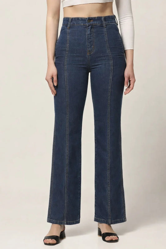 Kagad Jeans Womens High Rise Wide Leg Regular Fit Indigo Blue Denim Jeans - Style Code "KGDJNS-404015