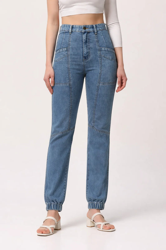 Kagad Jeans Womens High Rise Regular Fit Cut And Sew Light Blue Denim Jeans - Style Code "KGDJNS-404019