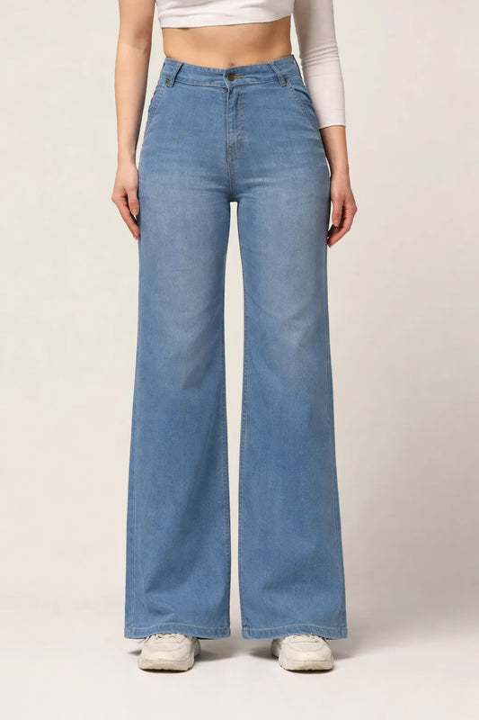 Kagad Jeans Womens High Rise Wide Leg Flared Light Blue Denim Jeans - Style Code "KGDJNS-404023