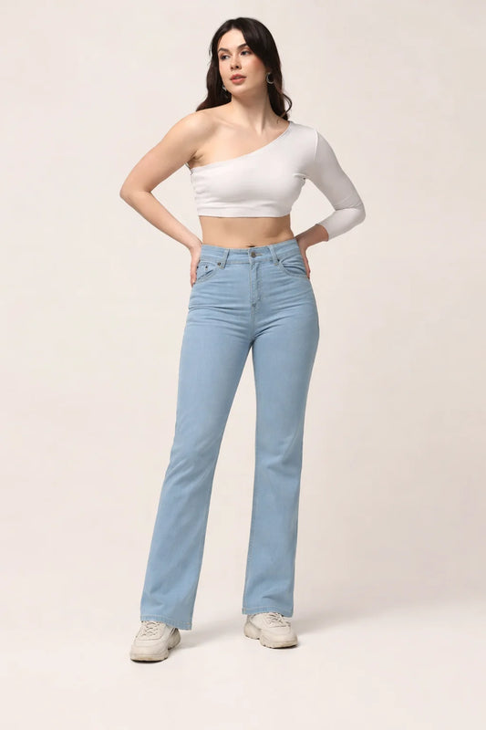Kagad Jeans Womens High Rise Straight Fit Light Blue Denim Jeans - Style Code "KGDJNS-404029
