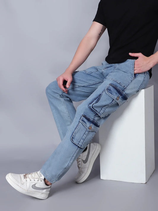 Kagad Jeans Mens Regular Fit Air Blue Cargo Jeans - Style Code "KGDCRG-403071