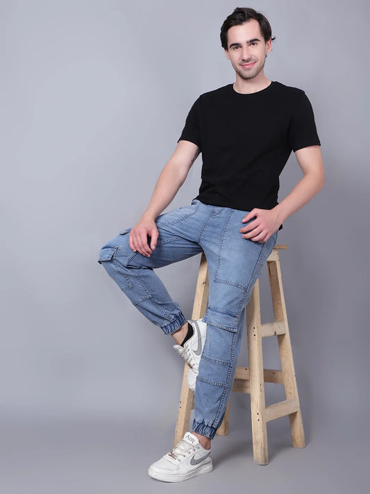 Kagad Jeans Mens Plus Size and Regular Fit Sea Blue Denim Jogger - Style Code "KGDJGR-403072