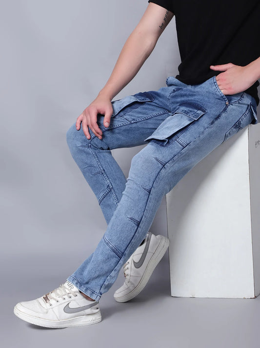 Kagad Jeans Mens Slim Fit Light Blue Cargo Jeans - Style Code "KGDCRG-403066