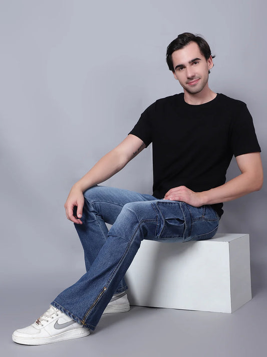 Kagad Jeans Mens Plus Size Boot Fit Storm Blue Cargo Jeans - Style Code "KGDCRG-403067