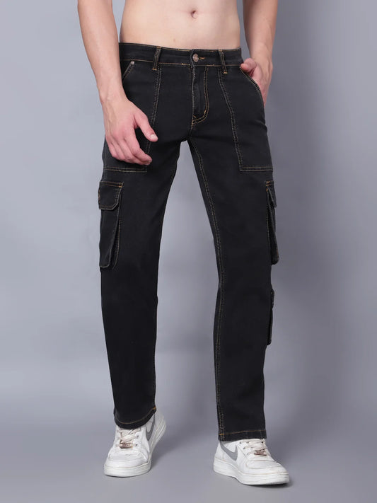 Kagad Jeans Mens Regular Fit Black Cargo Jeans - Style Code "KGDCRG-403068