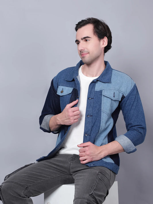 Kagad Jeans Men Regular Fit Indigo Color Block Denim Jacket - Style Code "KGDJKT-403076
