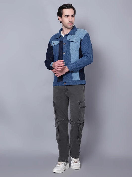 Kagad Jeans Men Regular Fit Indigo Color Block Denim Jacket - Style Code "KGDJKT-403076