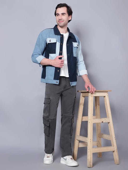 Kagad Jeans Men Regular Fit Indigo Color Block Denim Jacket - Style Code "KGDJKT-403077