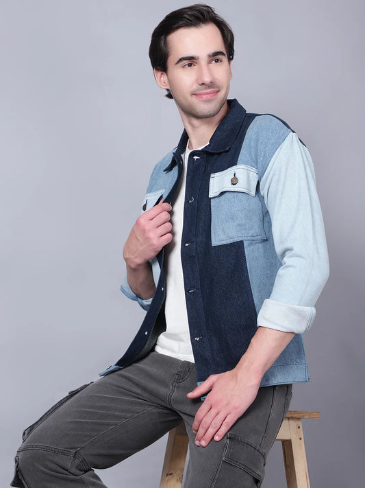 Kagad Jeans Men Regular Fit Indigo Color Block Denim Jacket - Style Code "KGDJKT-403077
