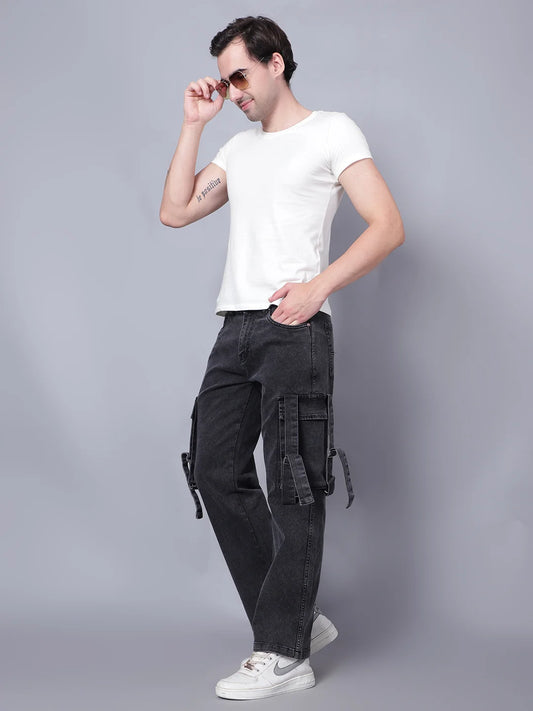 Kagad Jeans Mens Regular Fit Charcoal Black Cargo Jeans - Style Code "KGDCRG-403070