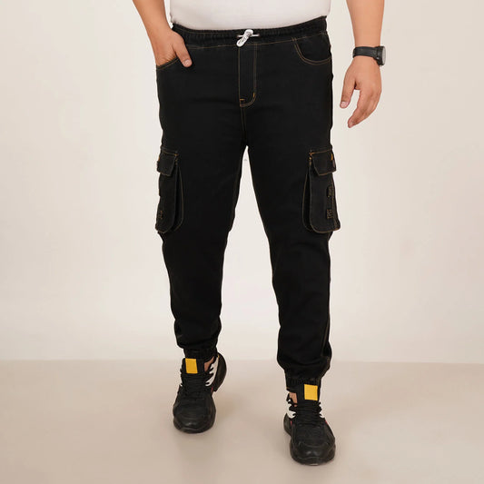 Kagad Jeans Mens Plus Size Loose Fit Black Color Denim Jogger - Style Code "KGDJGR-406052