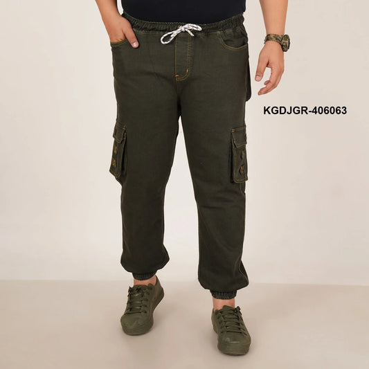 Kagad Jeans Mens Plus Size Loose Fit Deep Olive Color Denim Jogger - Style Code "KGDJGR-406063