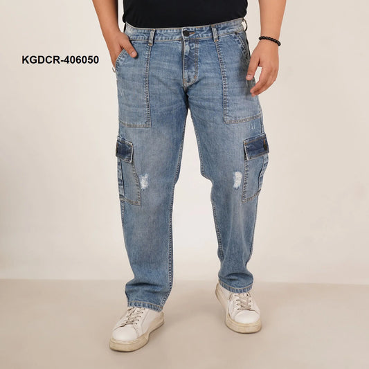Kagad Jeans Mens Plus Size Straight Fit Light Blue Color Denim Cargo Jeans - Style Code "KGDCR-406050