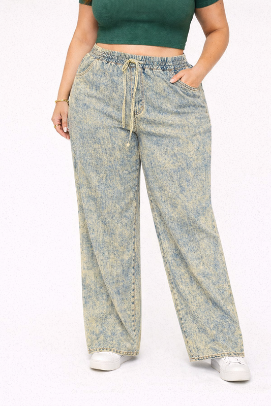 Womens high rise elasticated waist loose straight fit Jeans KGDJNS-404035