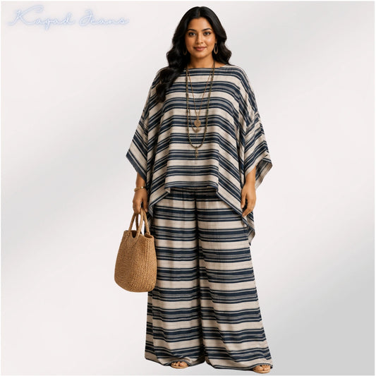 Women's Plus Size Relaxed Co-ord Set with Wide Leg Palazzo – KGDJNS-404074