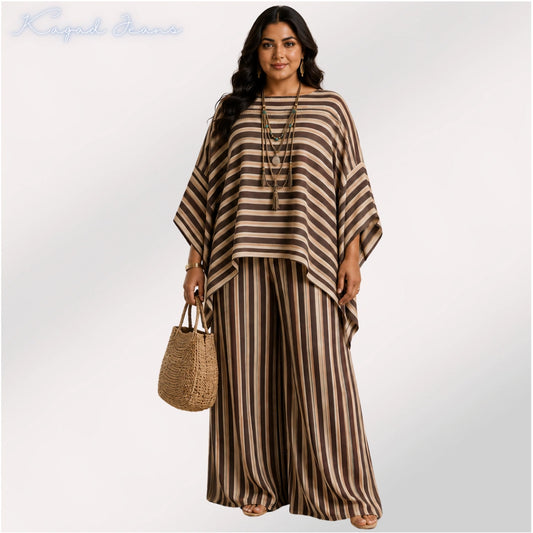 Women's Plus Size Relaxed Co-ord Set with Wide Leg Palazzo – KGDJNS-404075