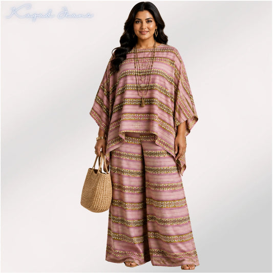 Women's Plus Size Relaxed Co-ord Set with Wide Leg Palazzo – KGDJNS-404076