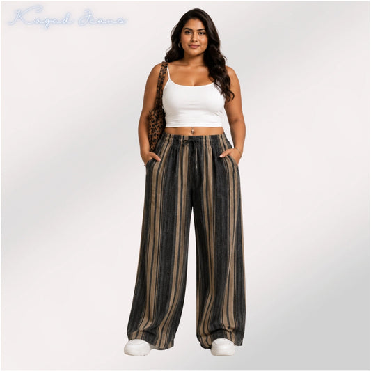 Womens striped elasticated High Rise waist loose straight fit Palazo KGDJNS-404085
