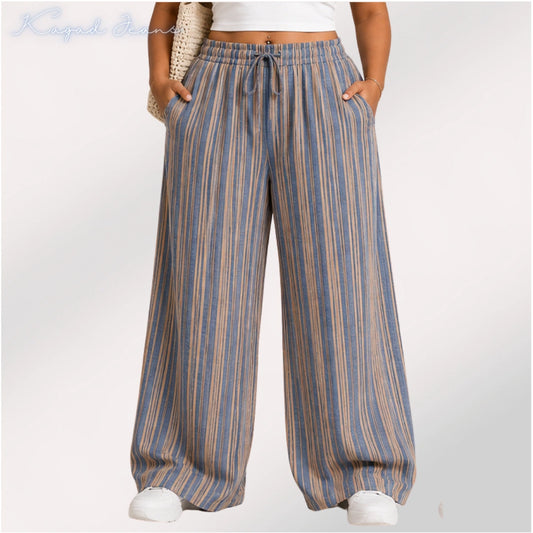 Womens striped elasticated High Rise waist loose straight fit Palazo KGDJNS-404087