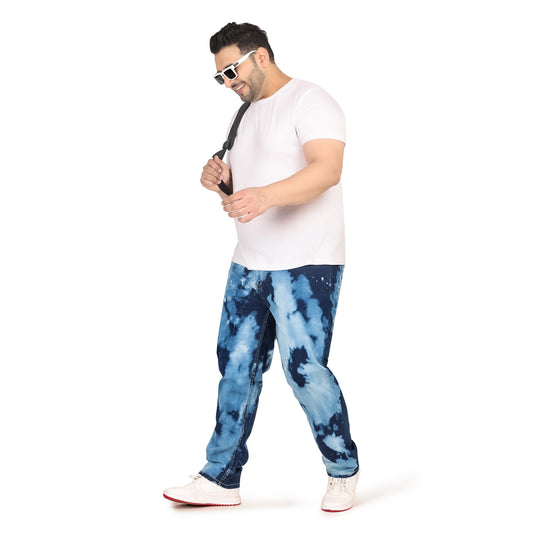 Kagad Jeans Men Plus Size Regular Fit Navy Light Blue Blasted Denim Jeans - Style Code "KGDJN-408021