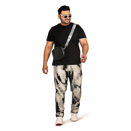 Kagad Jeans Men Plus Size Regular Fit Black Offwhite Print Denim Jeans - Style Code "KGDJN-408012