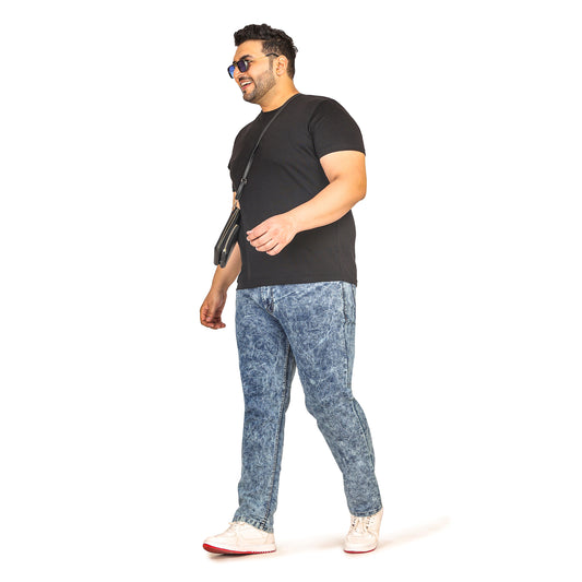 Kagad Jeans Men Plus Size Regular Fit Mid Blue Ice Washed Denim Jeans - Style Code "KGDJN-408007